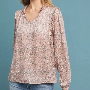 Dolan Anthropologie Miramar Blouse Womens Small Pink Long Sleeve Ruffle Top